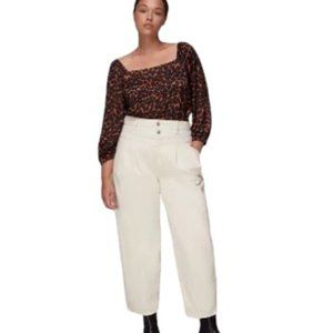 NEW Whistles Square Neckline Smudge Animal Print Blanche Top